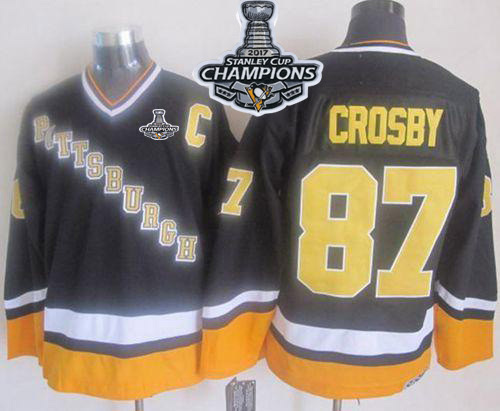 Penguins #87 Sidney Crosby Black/Yellow CCM Throwback Stanley Cup Finals Champions Stitched NHL Jersey
